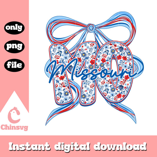 Coquette floral missouri bow png, Missouri red blue thin bow png