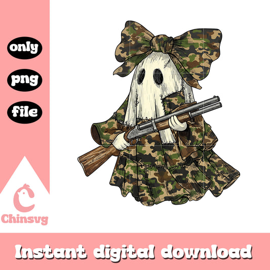 Coquette hunting ghost design png, hunting season png, spooky png