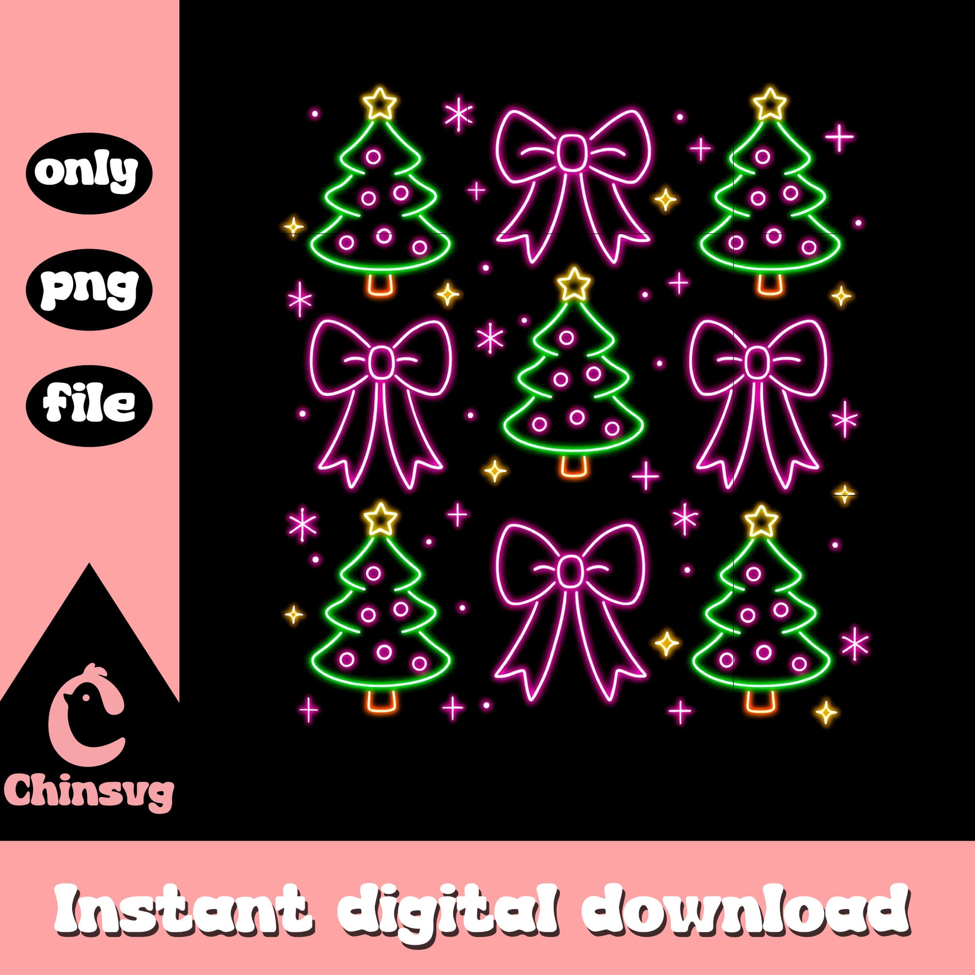 Coquette ribbon christmas trees neon png, christmas memes png
