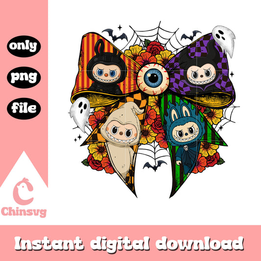 Coquette ribbon devil halloween labubu png, horror movies png