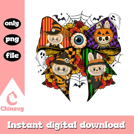 Coquette ribbon halloween labubu design png, labubu monsters png