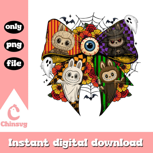 Coquette ribbon halloween labubu png, character horror movie png