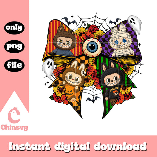 Coquette ribbon halloween monster labubu art png, labubu​ cartoon png