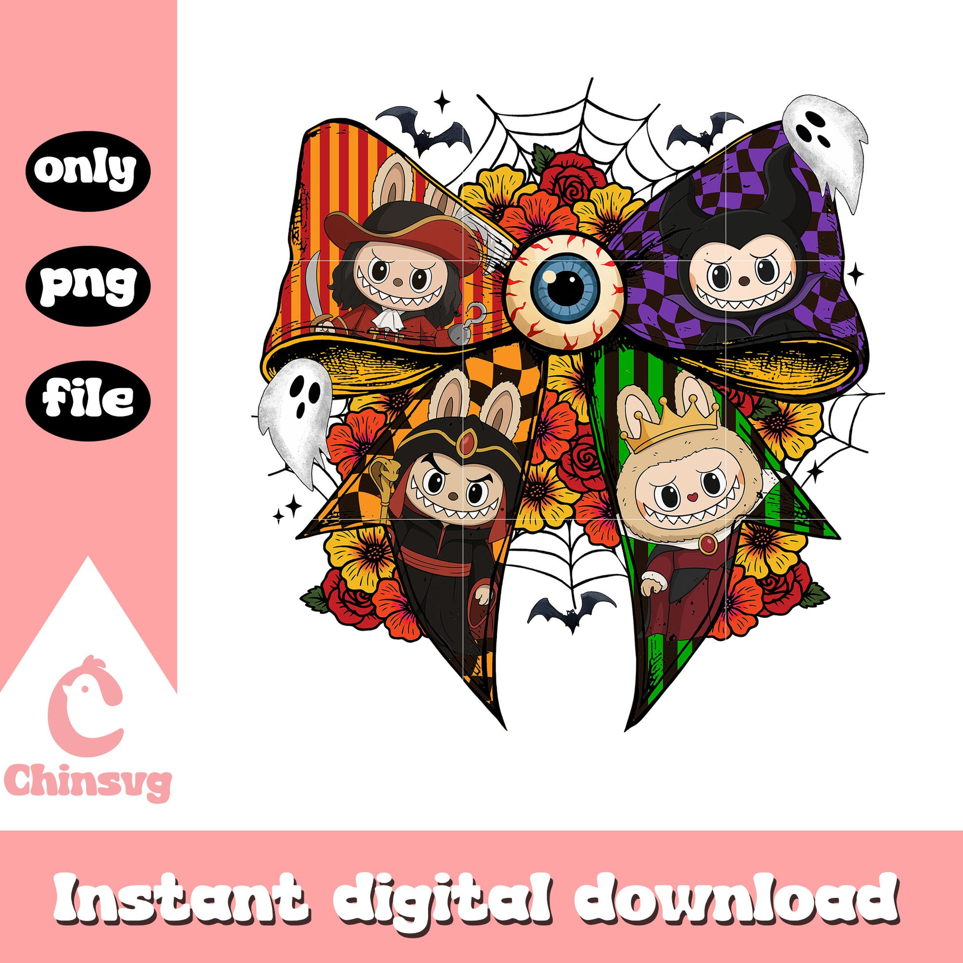 Coquette ribbon halloween movies labubu png, scary films png