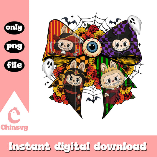 Coquette ribbon halloween movies labubu png, scary films png