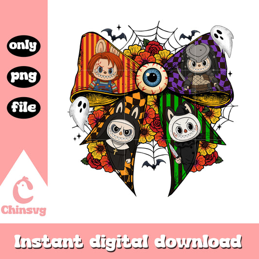 Coquette ribbon happy halloween labubu png, horror characters png