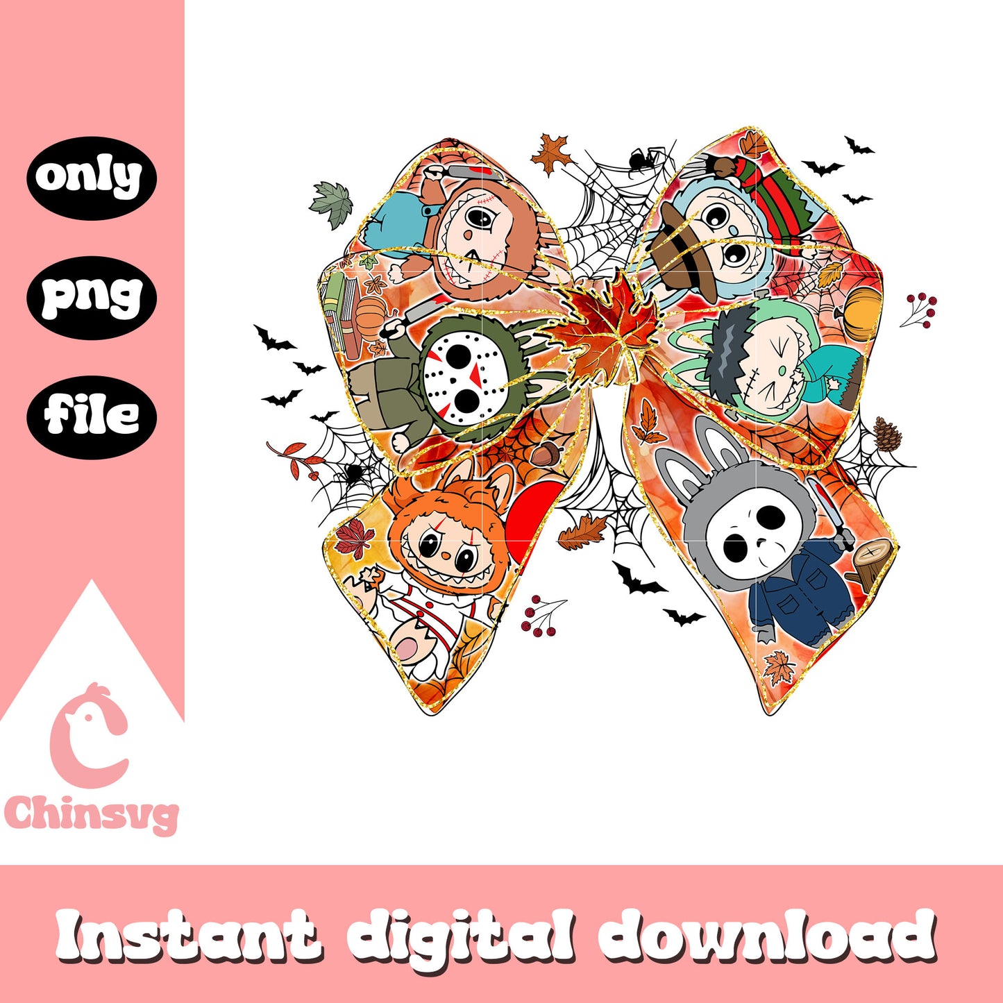 Coquette ribbon horror labubu halloween png, halloween holiday png