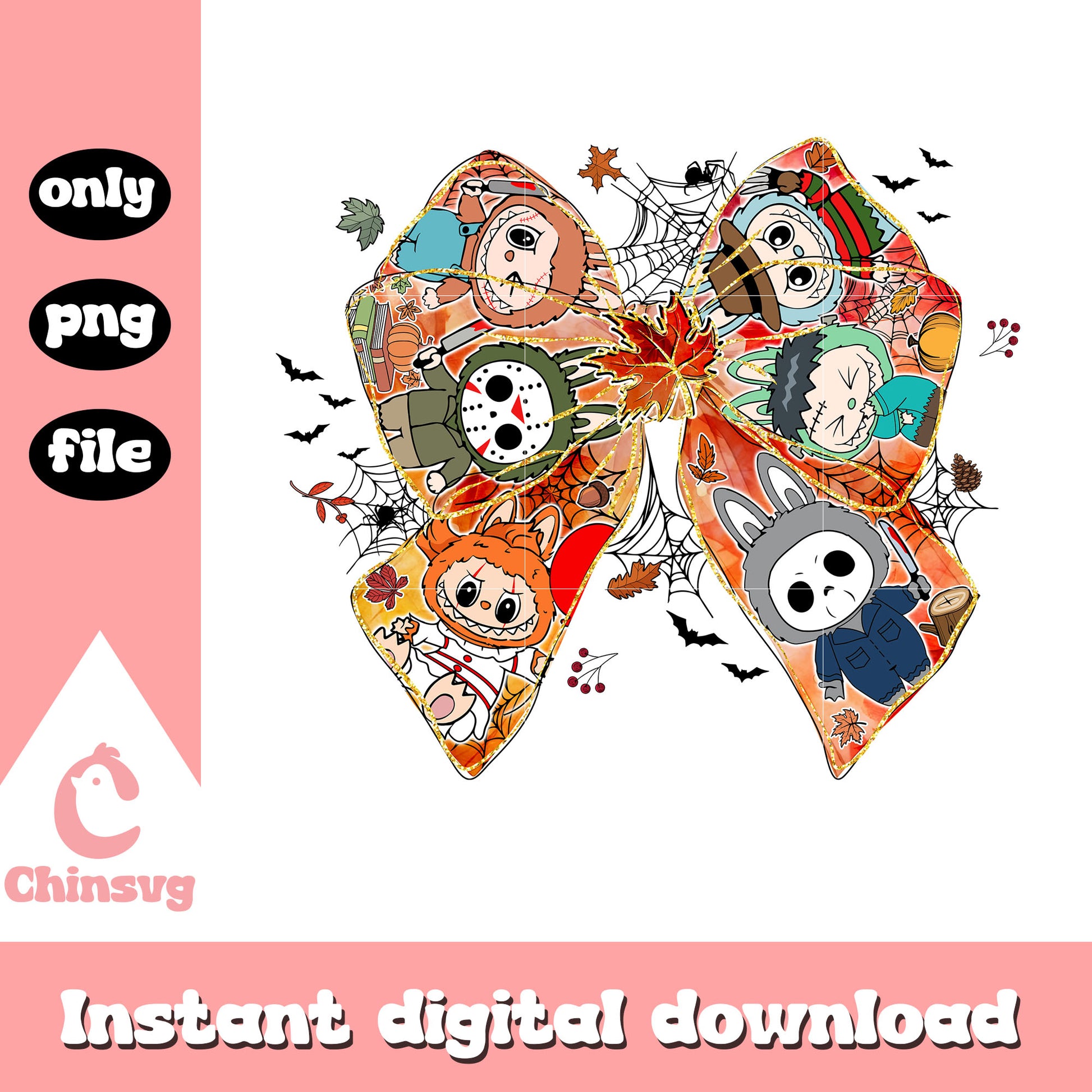 Coquette ribbon horror labubu halloween png, halloween holiday png