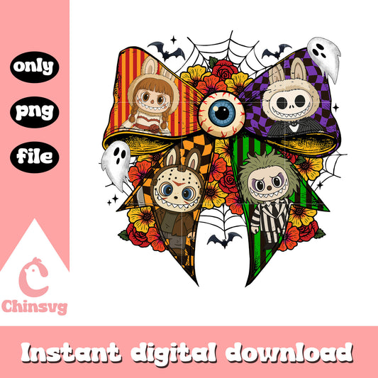 Coquette ribbon labubu halloween horror png,​ halloween holiday png