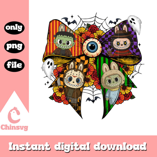 Coquette ribbon labubu halloween killers png, labubu​ halloween png