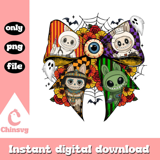 Coquette ribbon labubu halloween monster png, labubu​ dolls png