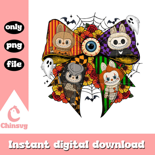 Coquette ribbon labubu happy halloween design png,​ halloween day png