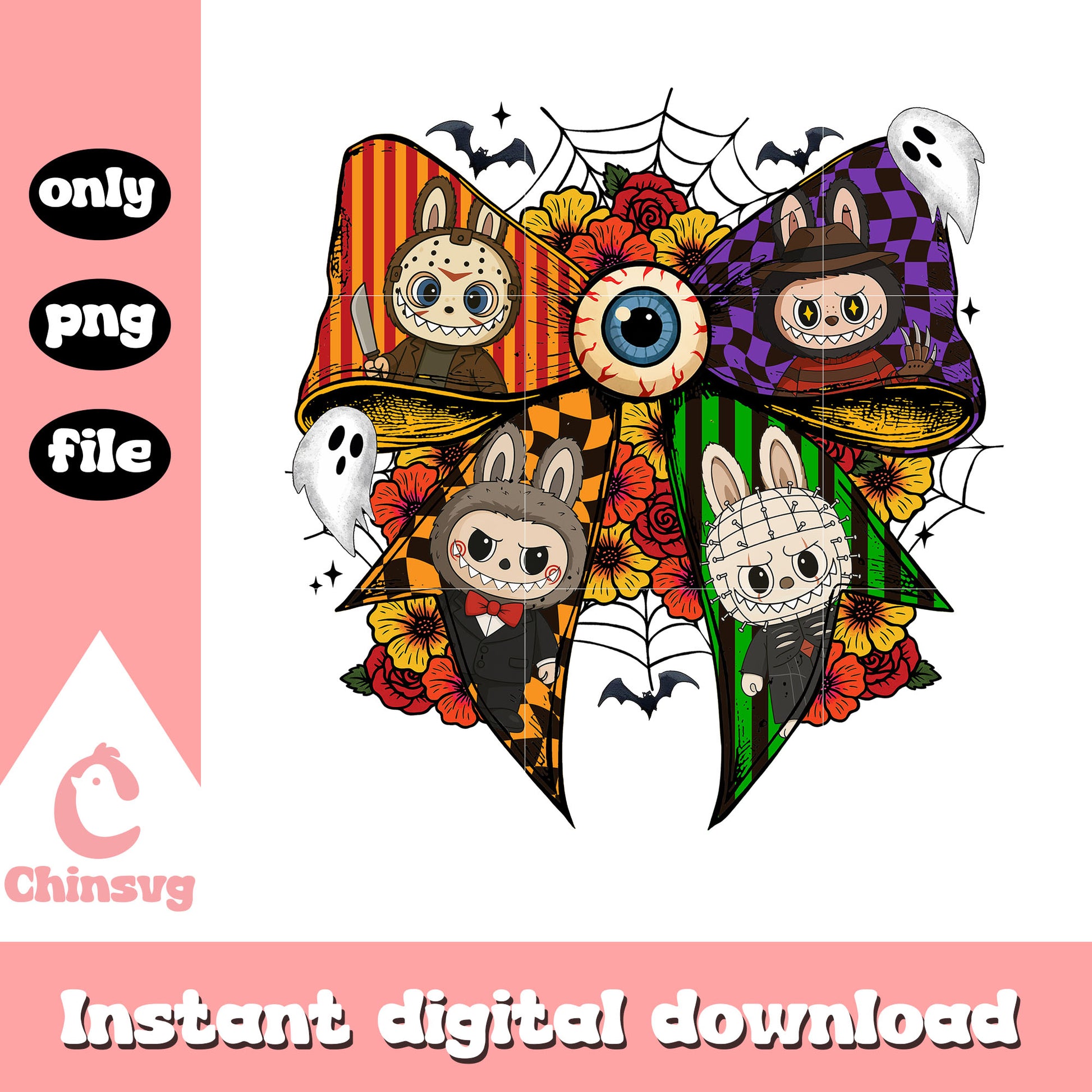 Coquette ribbon labubu monster halloween png,​ halloween clipart png