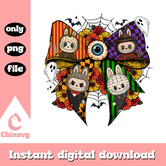 Coquette ribbon labubu monster halloween png,​ halloween clipart png