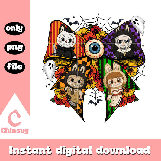 Coquette ribbon labubu scary halloween png,​ halloween decor png