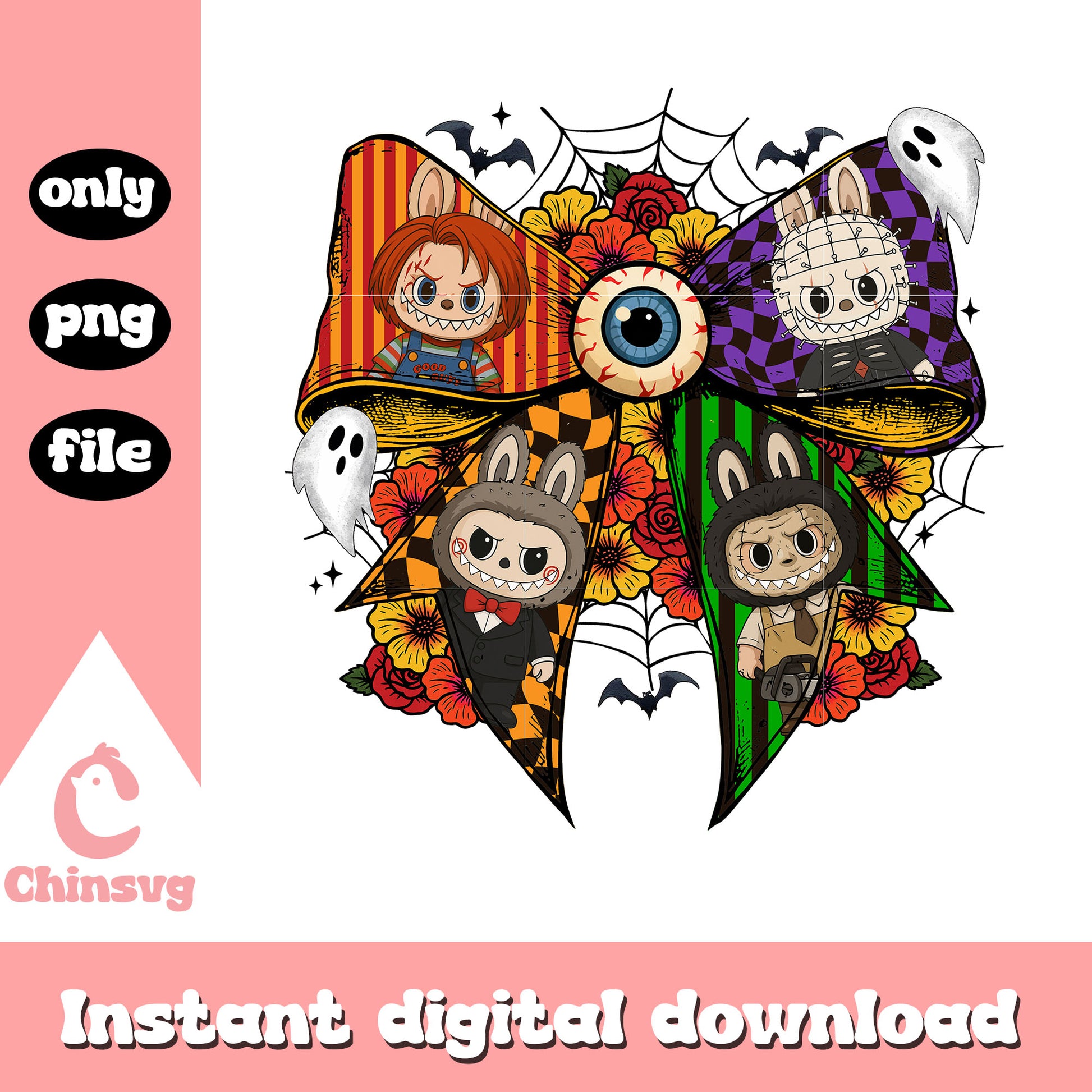 Coquette ribbon labubu spooky halloween png,​ halloween design png