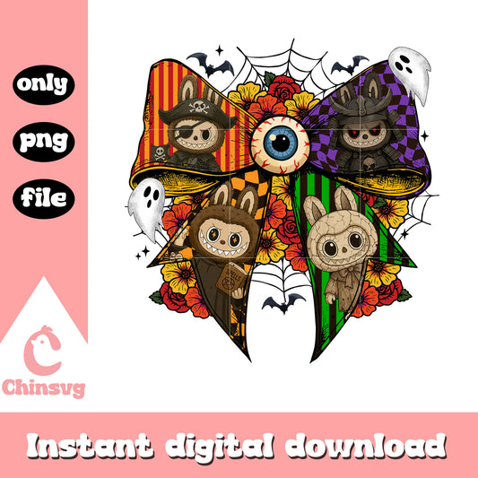 Coquette ribbon labubu terrible halloween png,​ halloween art png