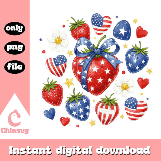Coquette strawberry 4th of july png, america 4th of july png