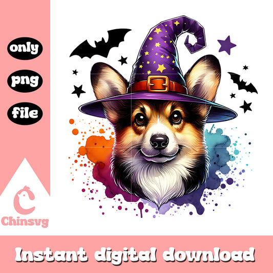 Corgi in witch hat design png, corgi dog png, witch dog​ png