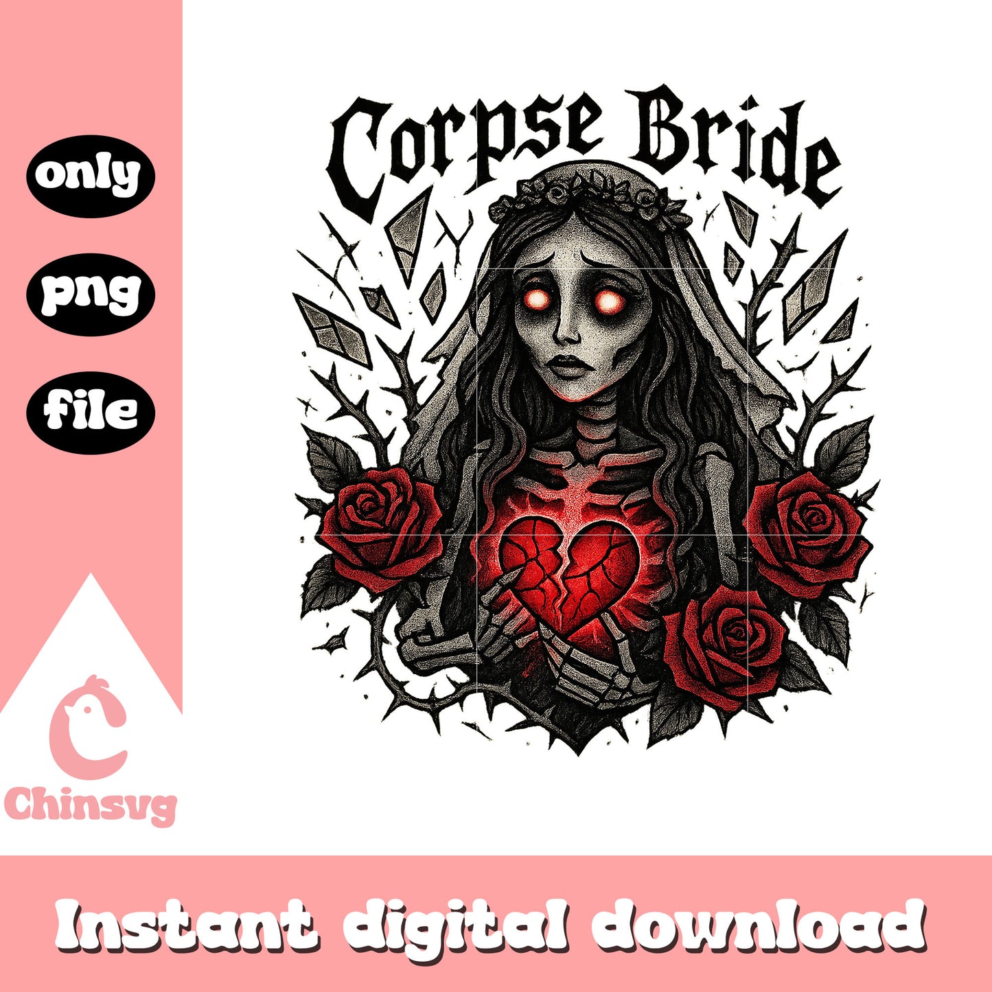 Corpse bride character floral png, corpse brade clipart png