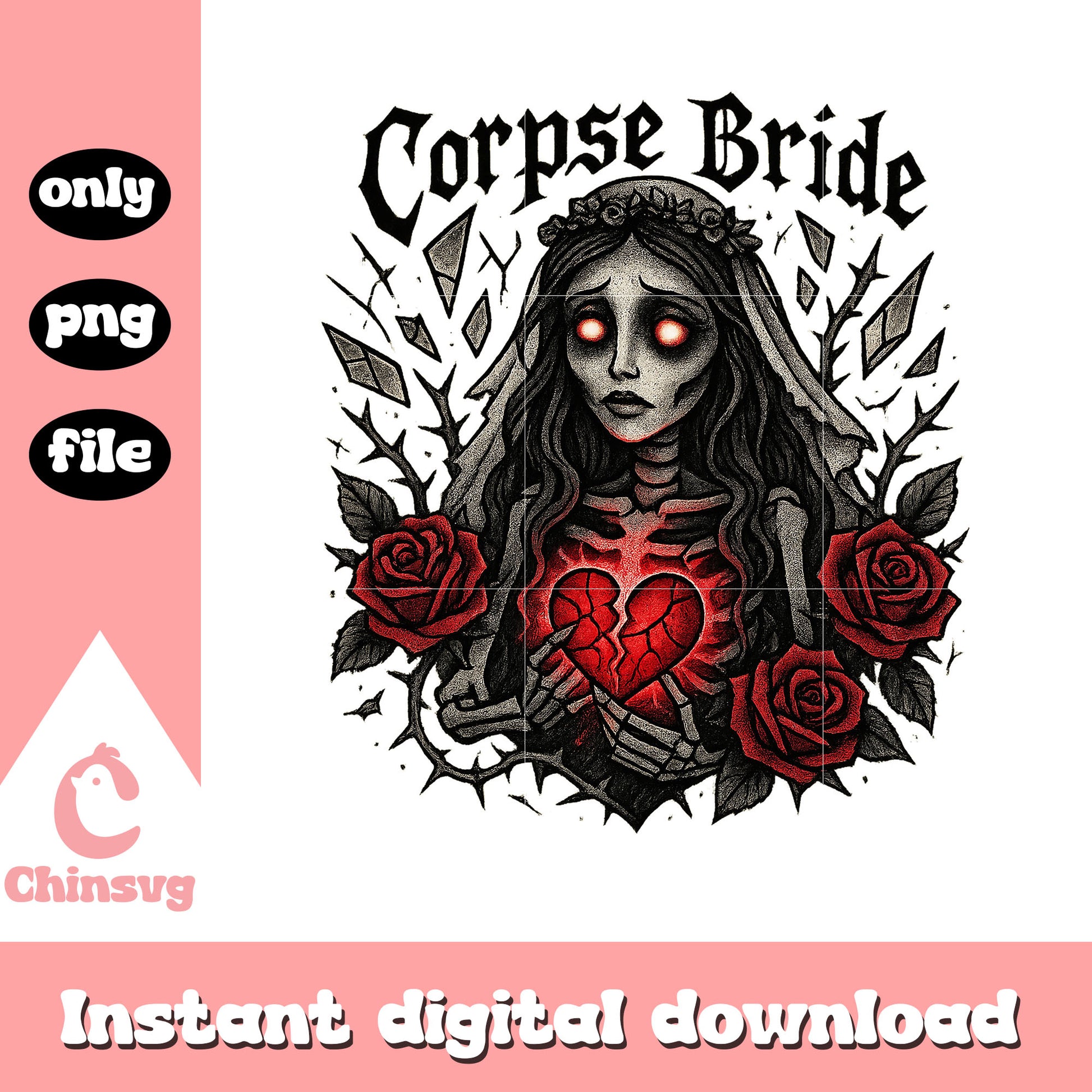 Corpse bride character floral png, corpse brade clipart png