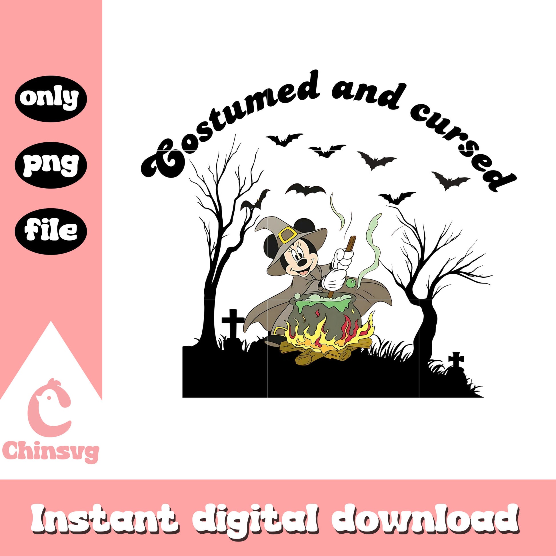 Costumed and cursed mickey witch png, halloween horror nights png