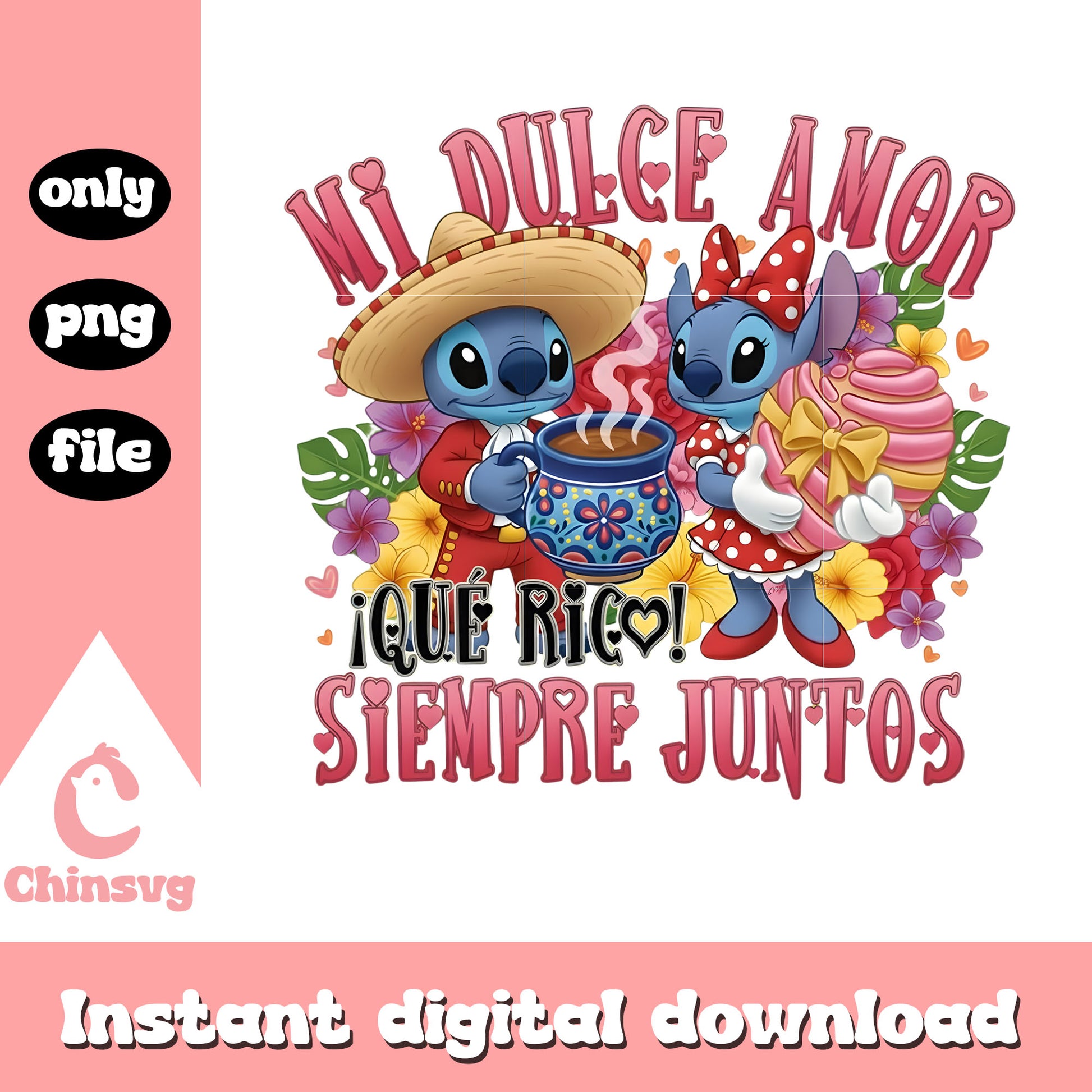 Couple coffee party valentine png, stitch valentines day​​ png