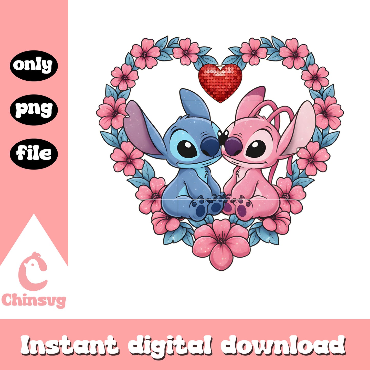 Couple cute wreath hearts png, valentines day stitch png