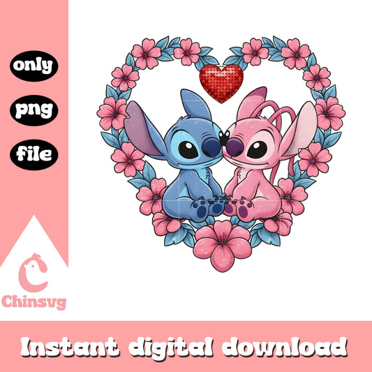 Couple cute wreath hearts png, valentines day stitch png