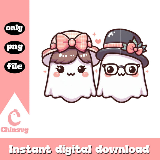 Couple ghost on halloween png, bed sheet ghost png