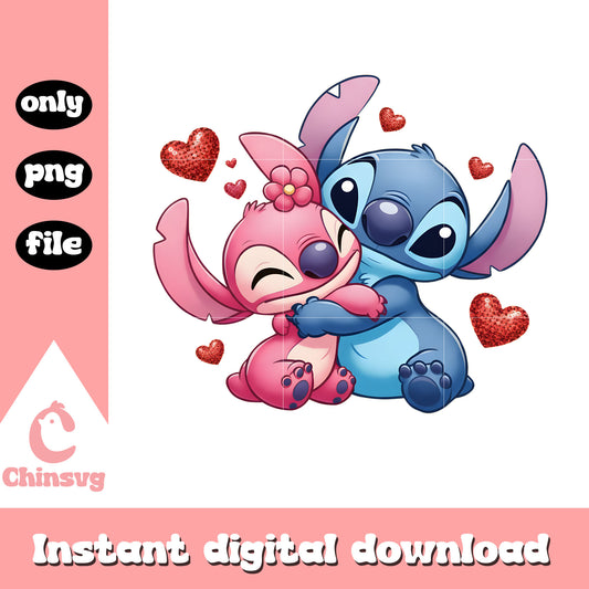 Couple hug cartoon valentine png, stitch valentine​ png