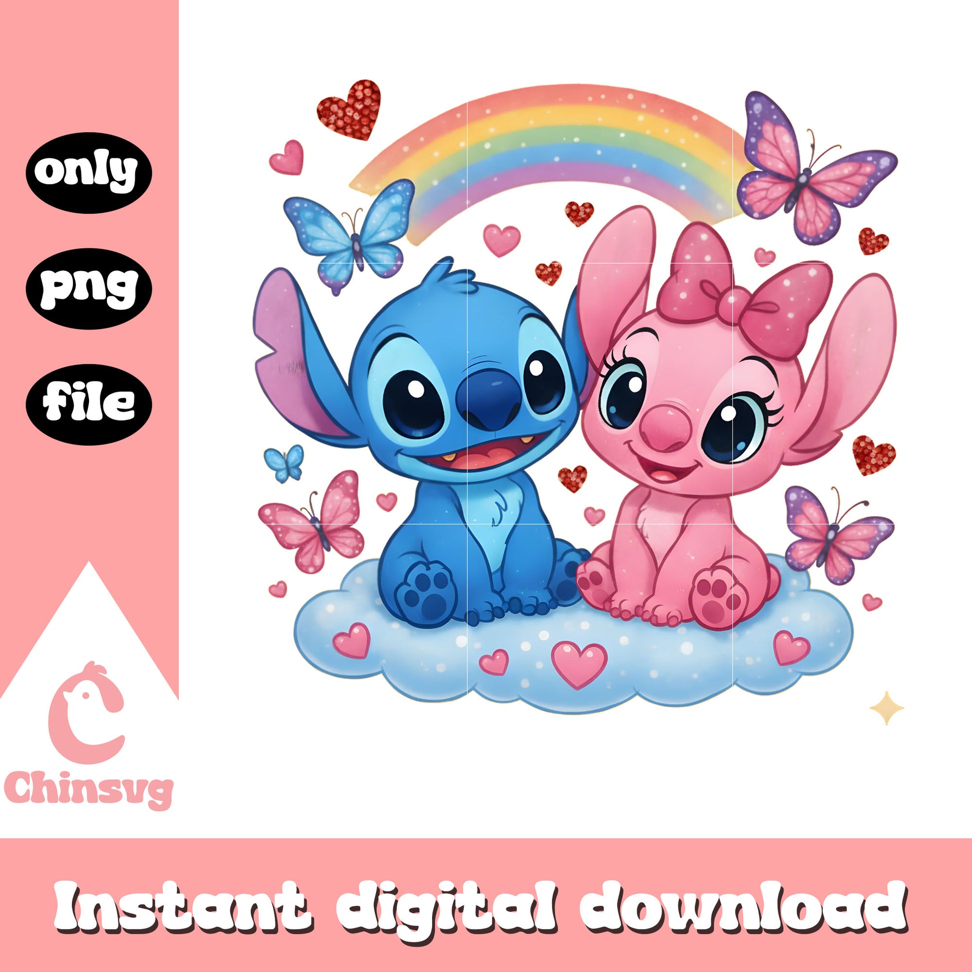 Couple image rainbow clouds png, valentines day stitch png