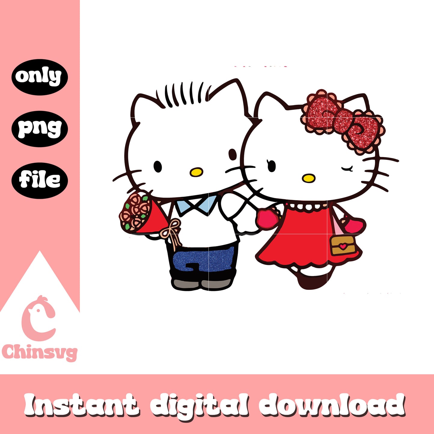 Couple kitty flower valentine png, hello kitty valentine​​ png
