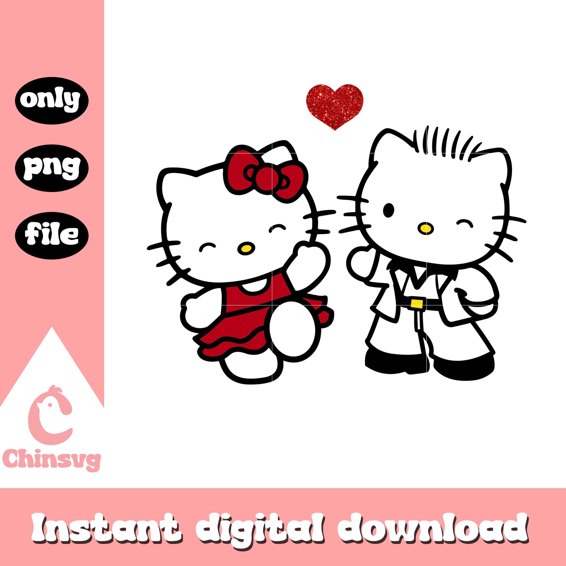 Couple slay love valentine png, hello kitty valentine png
