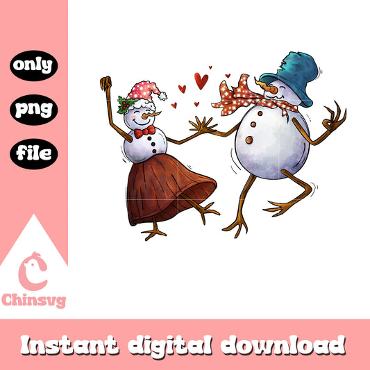 Couple snowman dancing design png, christmas snowman​ png