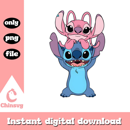 Couple stitch cute valentine png, stitch and angel valentines​ png