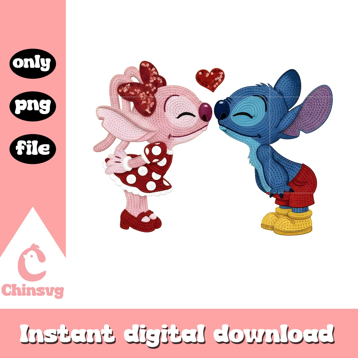 Couple stitch valentine crochet png, stitch valentines​ png
