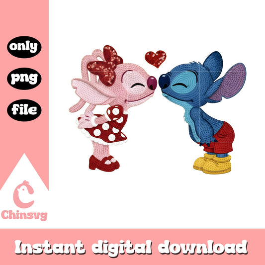 Couple stitch valentine crochet png, stitch valentines​ png