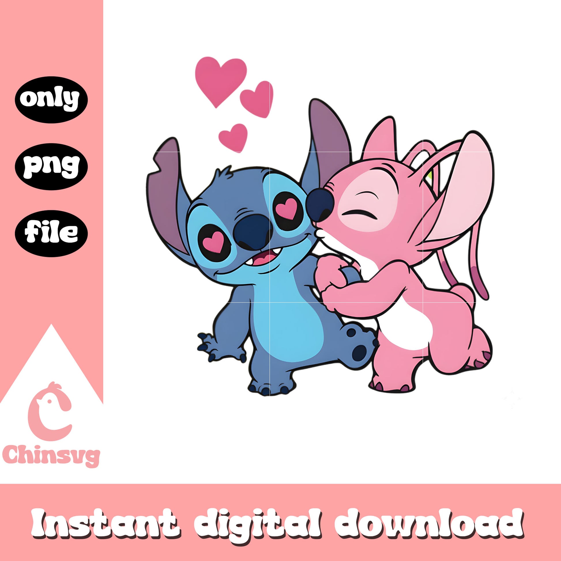 Couple valentine kiss love png, stitch valentines day​​ png