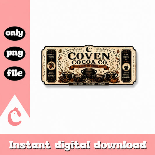 Coven Cocoa Co Halloween Label PNG, Witch Hot Chocolate, PNG File