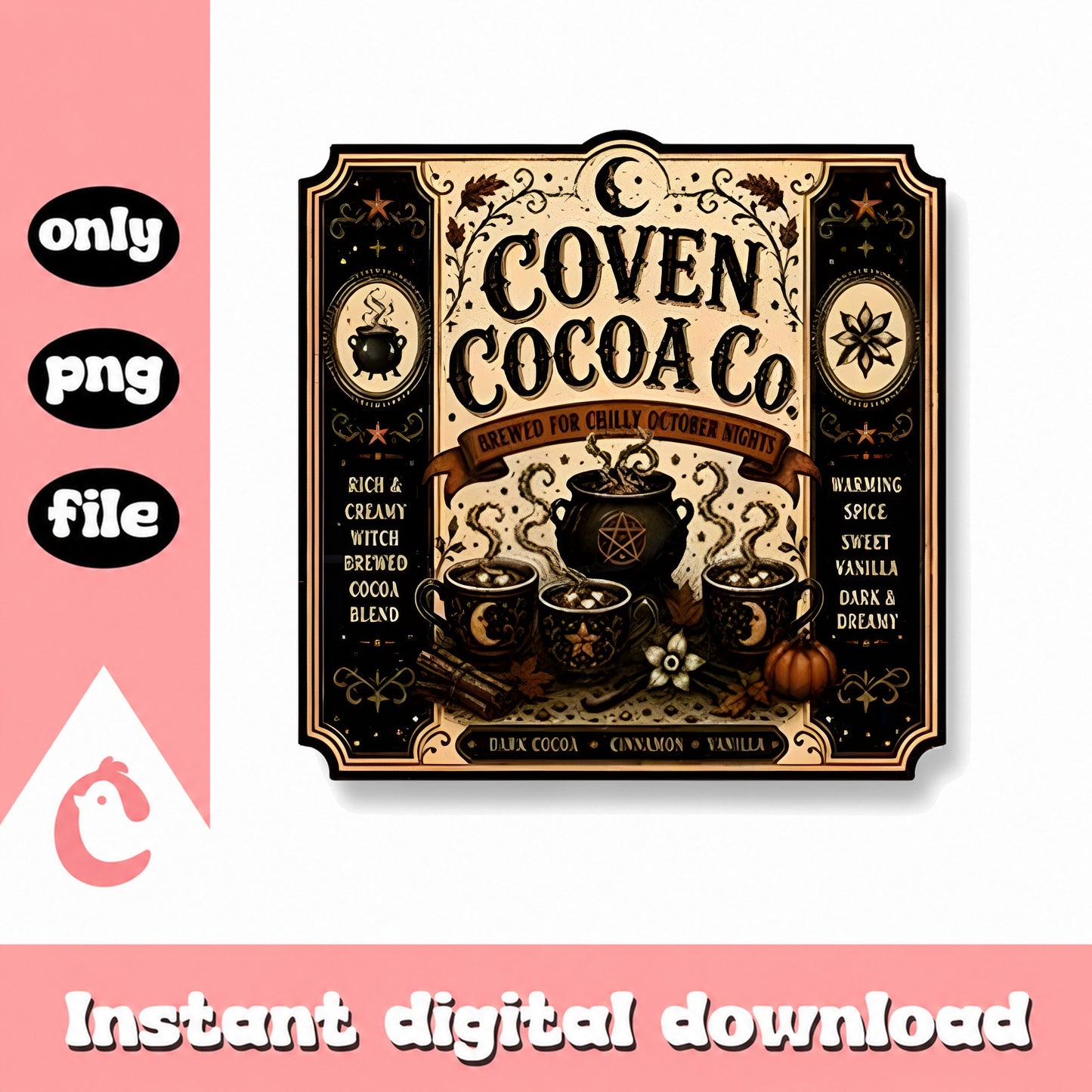 Coven Cocoa Co Halloween PNG, Witch Brewed Cocoa, October PNG