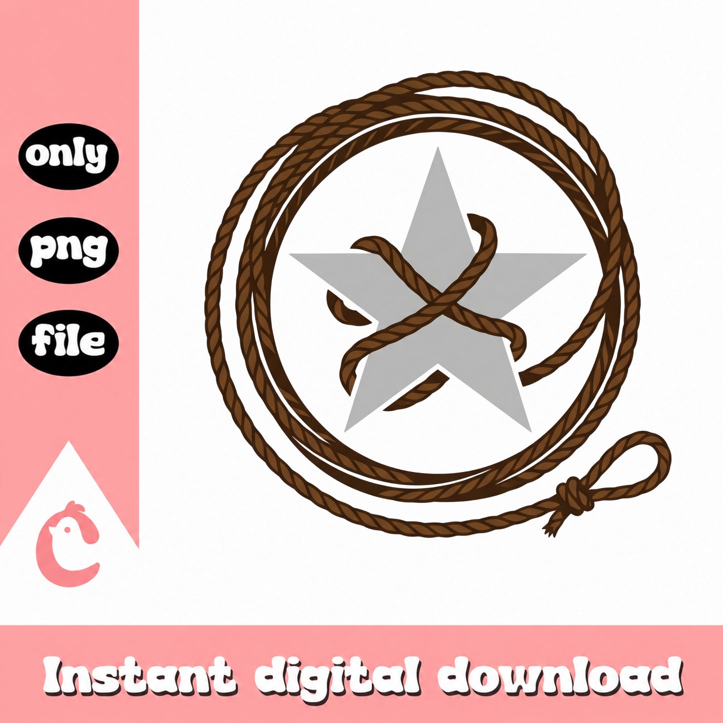 Cowboy Rope Lasso Star PNG, Western Rodeo Clipart, Country PNG
