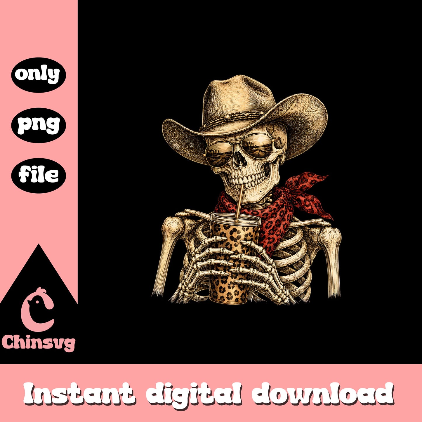 Cowboy Skeleton Drinking Coffee PNG, Skull Cowboy PNG, Western PNG