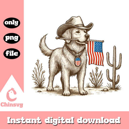 Cowboy dog in th desert america flag png, america flag png