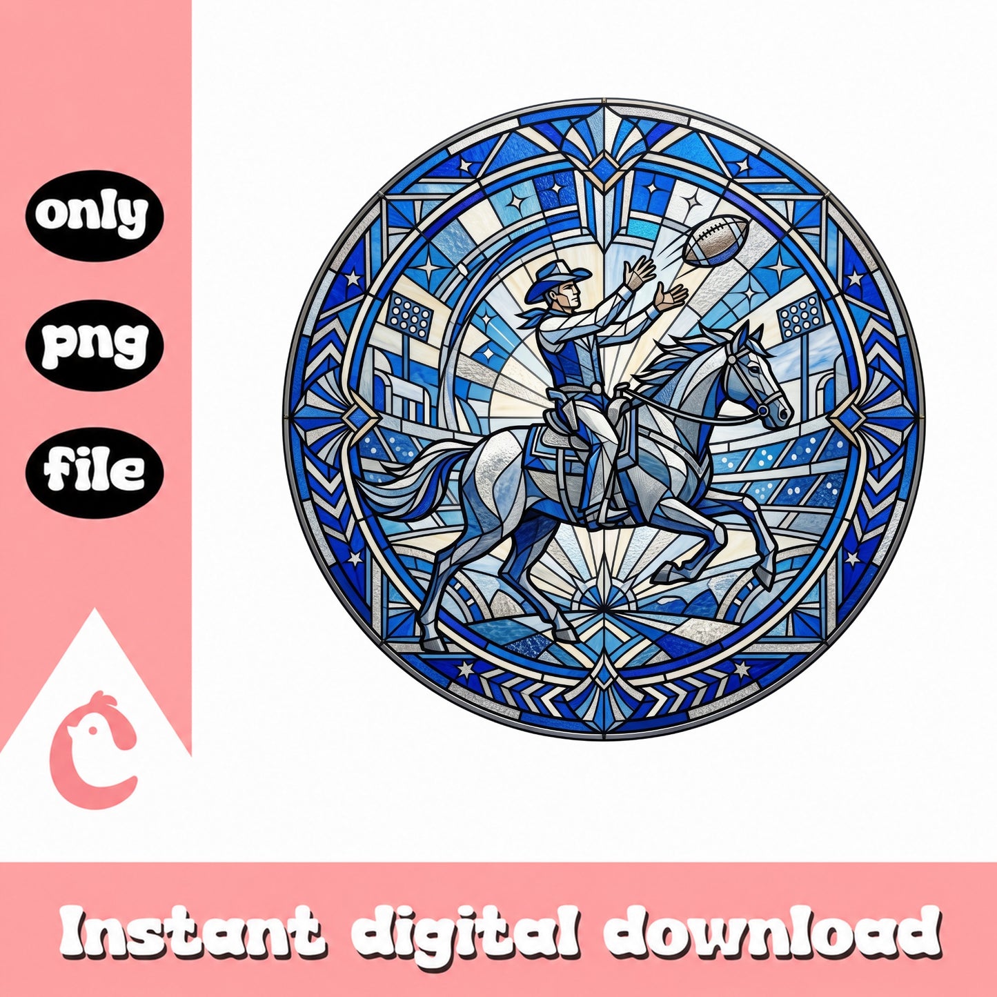 Cowboys Stained Glass PNG, Football Cowboy On Horse PNG, Texas PNG