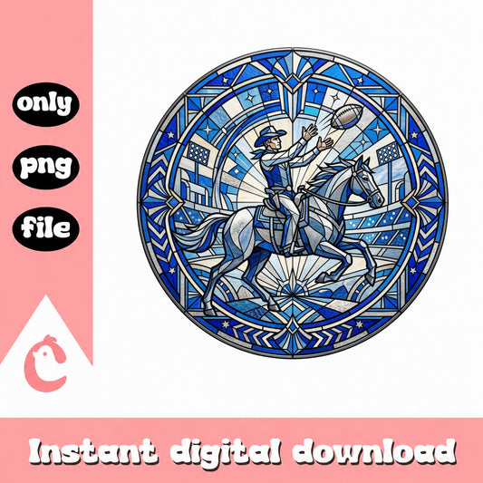 Cowboys Stained Glass PNG, Football Cowboy On Horse PNG, Texas PNG