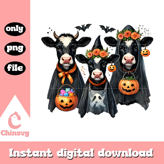 Cow club halloween pumpkin design png, halloween day png