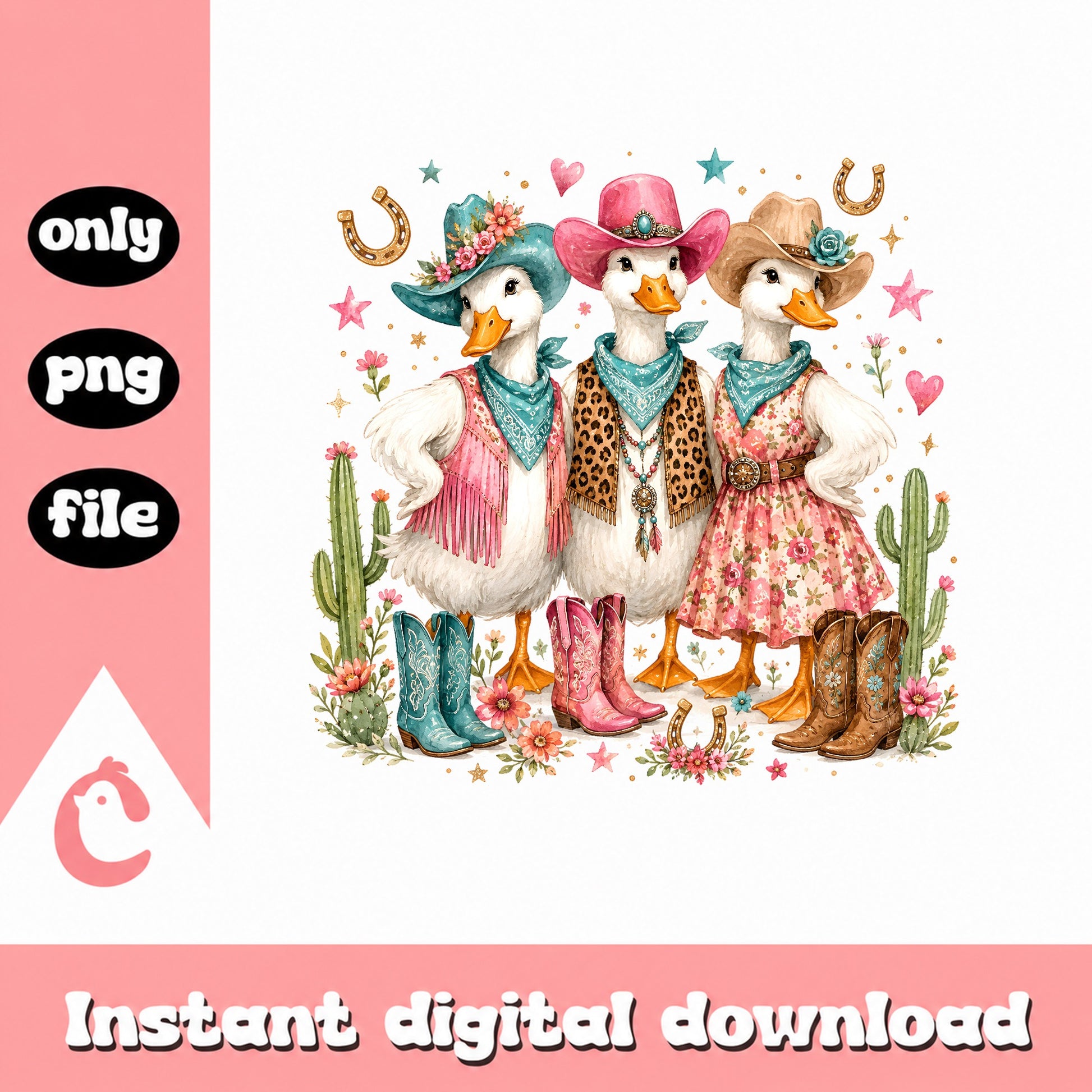 Cowgirl Duck PNG Bundle, Western Farm Animals, Sublimation PNG