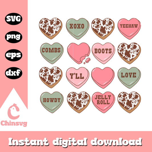 Cowhide heart valentines day svg, candy heart svg, valentine svg