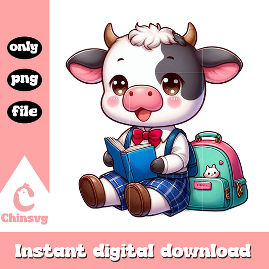 Cow reading book design png, private school near me png